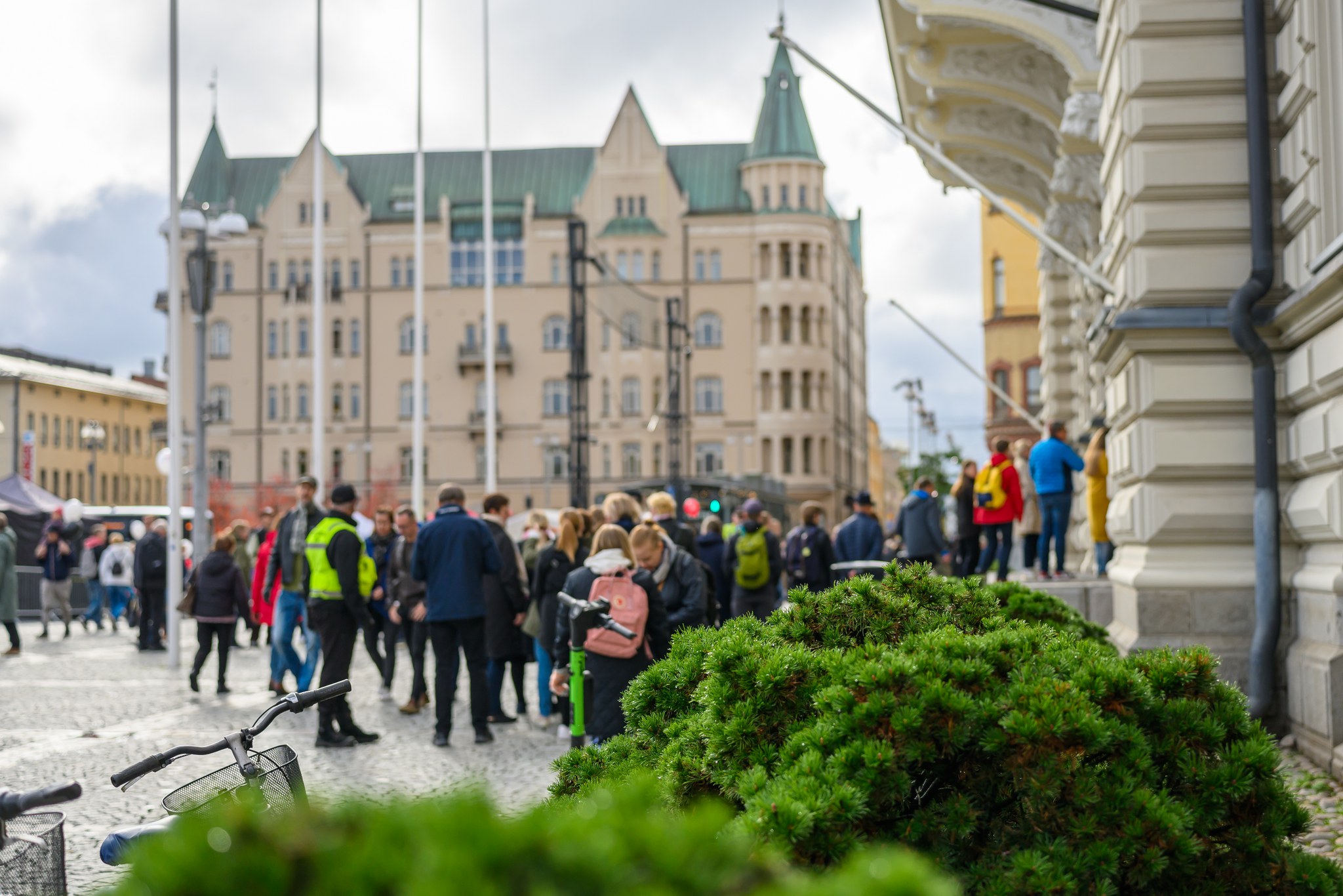 People standing in line at the Old City Hall.